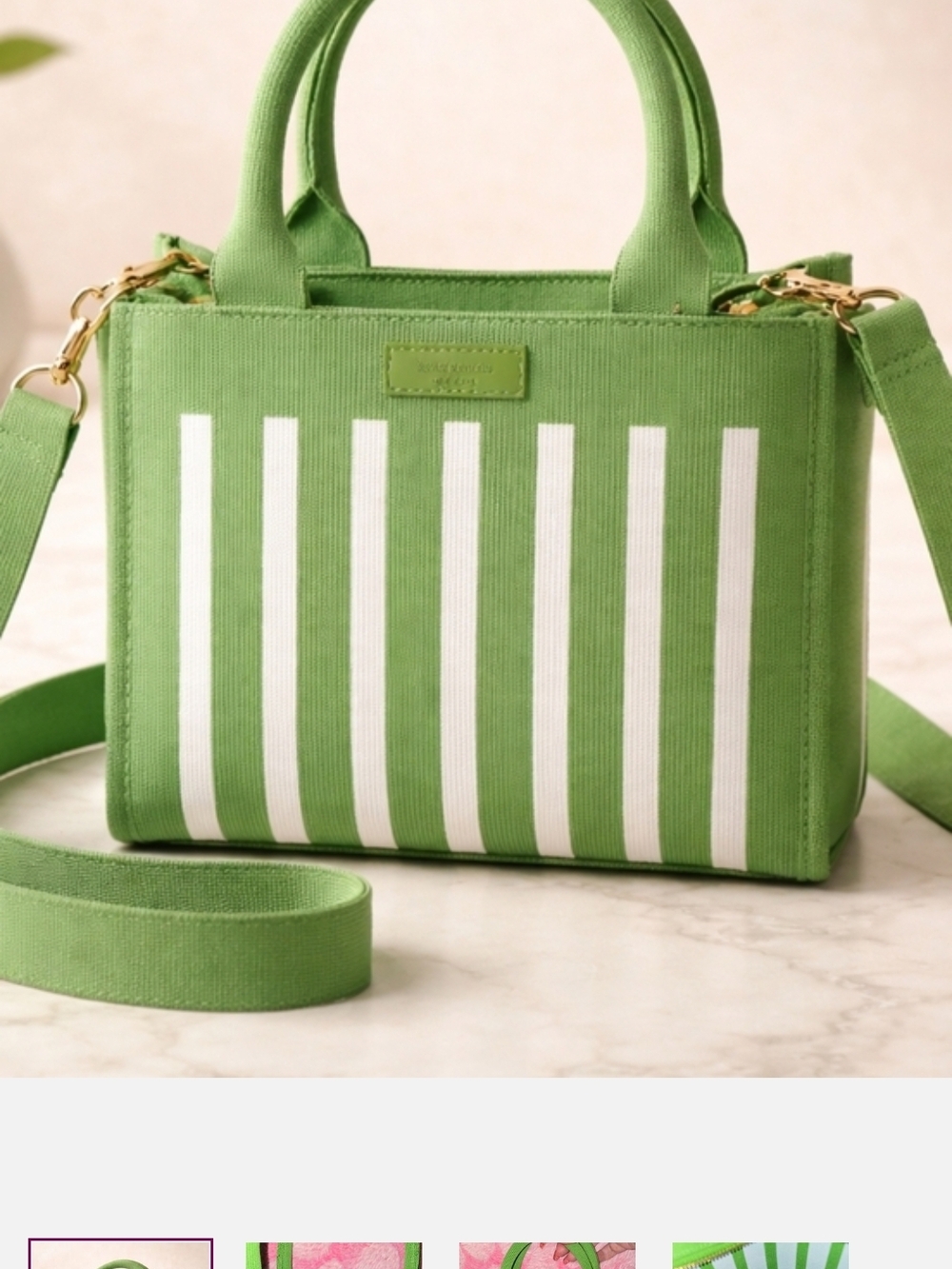 Green Striped Canvas Crossbody Tote - Women's Bag